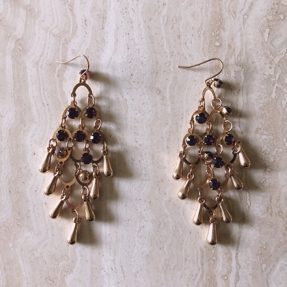 Gold & Purple Statement Earrings - Picture 2 of 2